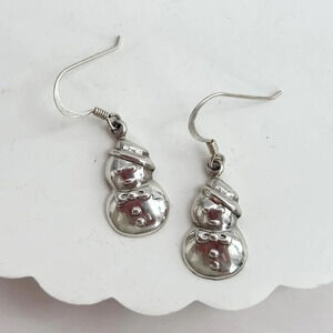 Sterling Silver Vintage Snowman 925 Stamped Thai Made Vintage Dangle Earrings